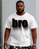 Men's Plus Size Street Fashion Pattern Chest "Brother" Printed Short Sleeve T-Shirt Shorts Suit